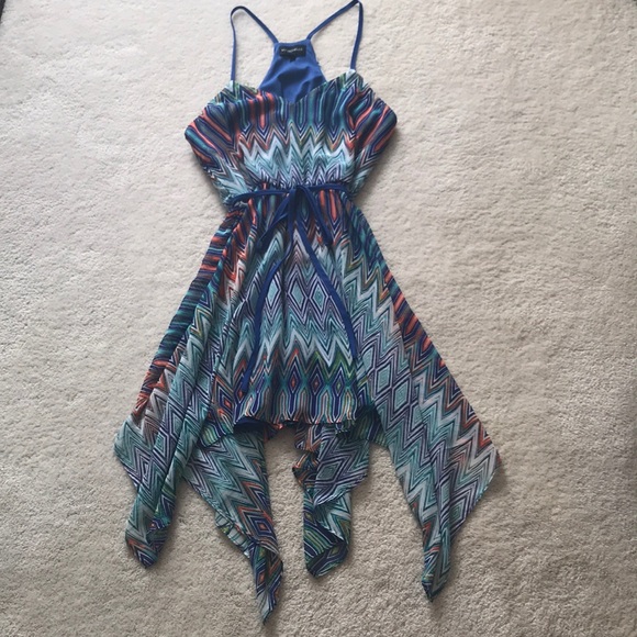 My Michelle Sundress with Handkerchief Hem Royal & Aqua Blue - Picture 7 of 12